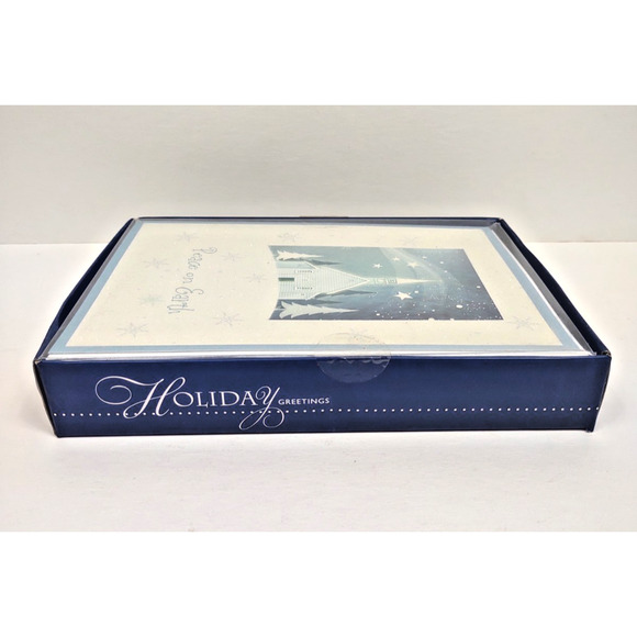 16 Christmas Holiday Greeting Cards & Envelopes Peace On Earth Blue Paper Images - Picture 4 of 7